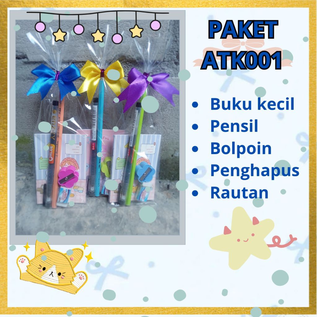 

Souvenir Alat Tulis Souvenir Ulang Tahun Mini Gift Paket ATK001 Buku Kecil Pensil Bolpoin Penghapus Rautan