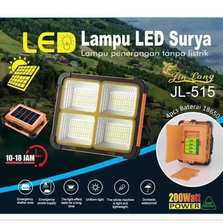 Lampu Emergency Tenaga Surya 200 Watt JL 515 Jin Long/RL 521 Rolinson/Emergensi LED Super Terang Bag