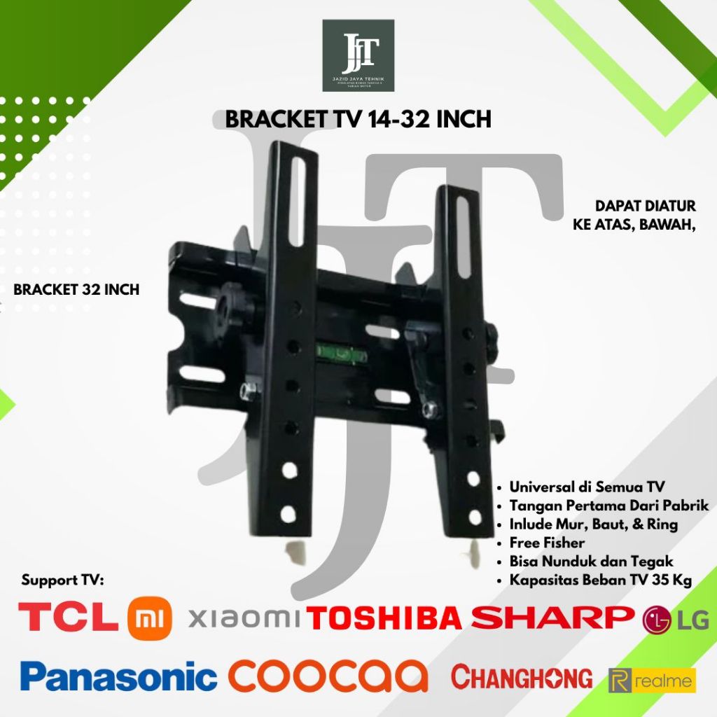 BRACKET TV TEMBOK LCD LED 14, 17, 19, 22, 24, 27, 28, 29, 30, 32 INCH COCOK SEMUA MERK TV NUNDUK TEG