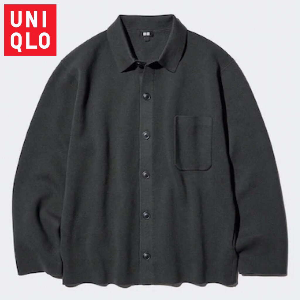 UNIQLO Men Shirt Cardigan Pria Milano Rib Kerah Kemeja