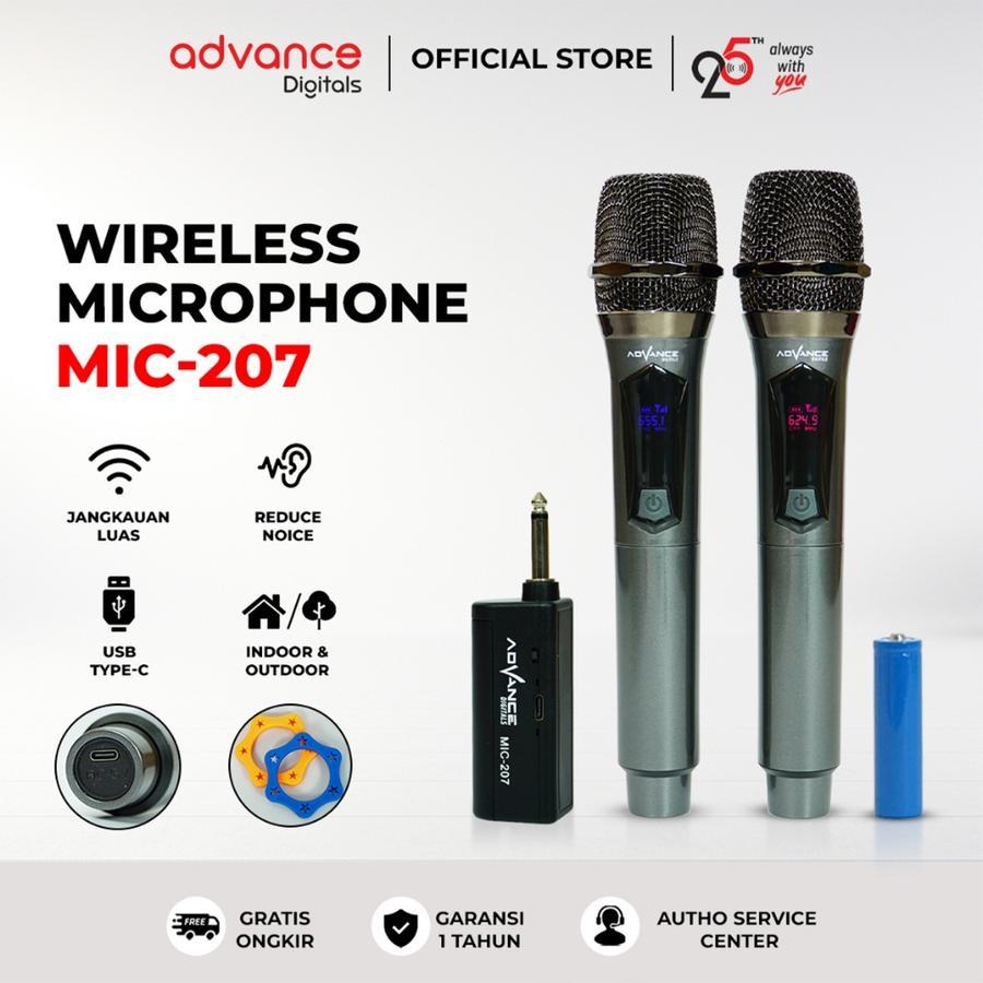 Advance MIC207 Double Bluetooth Karaoke Wireless Microphone Suara Jernih BONUS Baterai Cas 3 Pcs - M