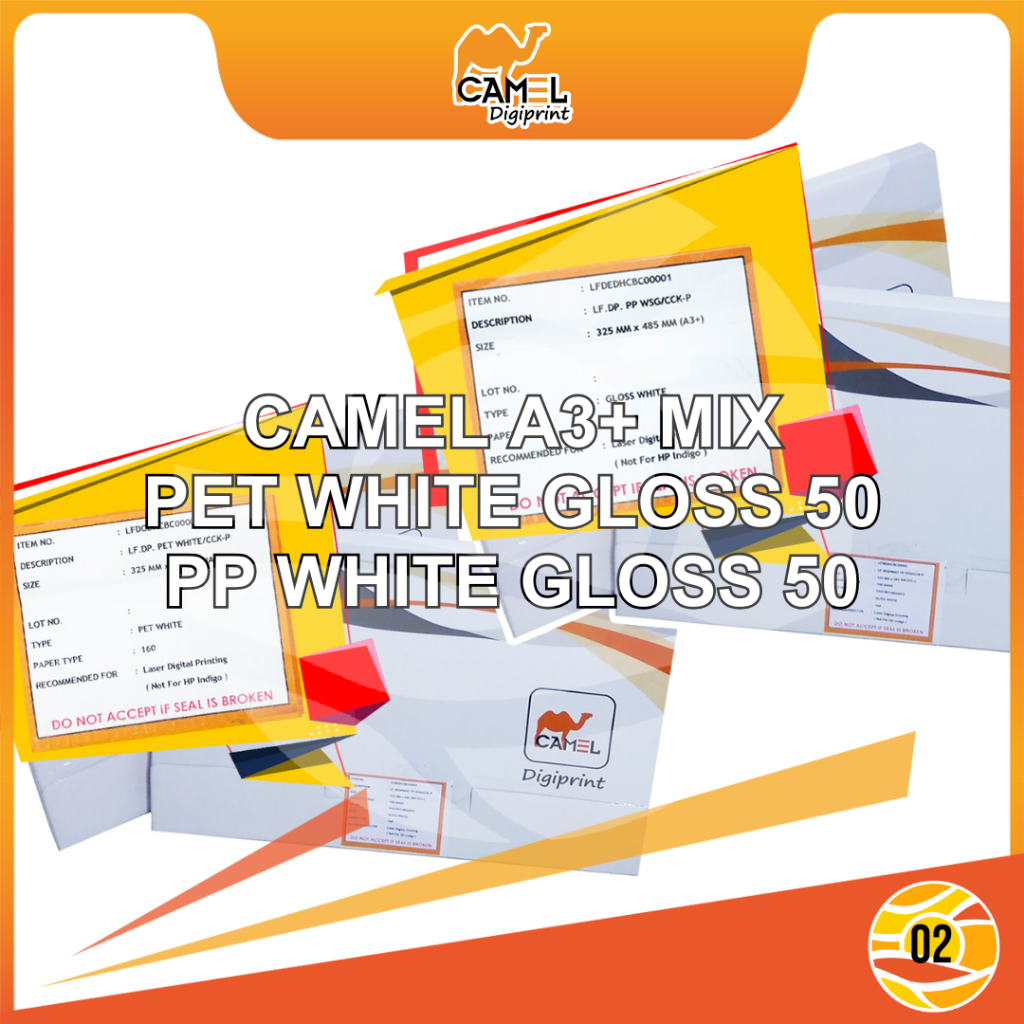 

Camel Digiprint Sticker Vinyl Transparan Clear White Gloss Matt Matte Doff PP PET Digital Print Laser Toner A3+ Stiker Plastik Anti Air Tidak Mudah Sobek - Mix