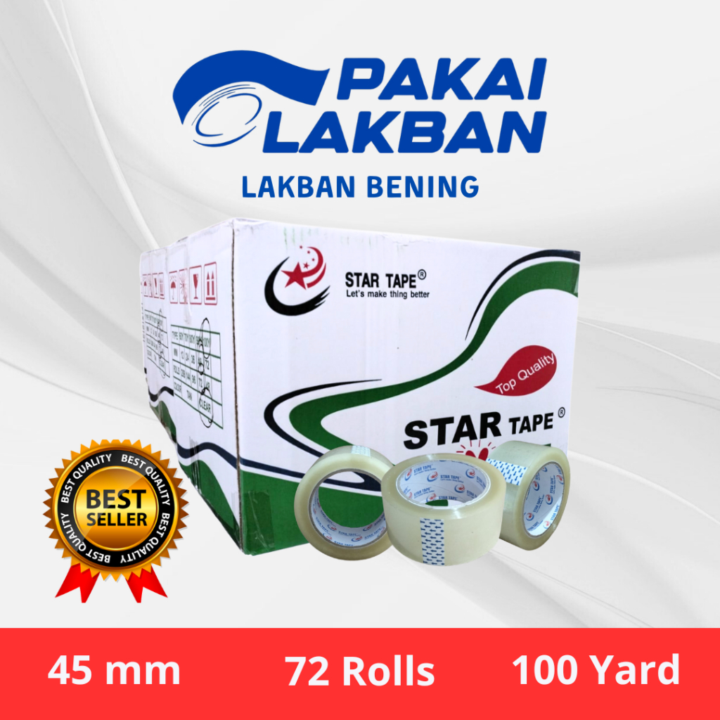 

PAKAILAKBAN Lakban Bening 45 MM x 100 Yard 1 Dus isi 72 Rolls Tebal Berkualitas, tidak mudah putus