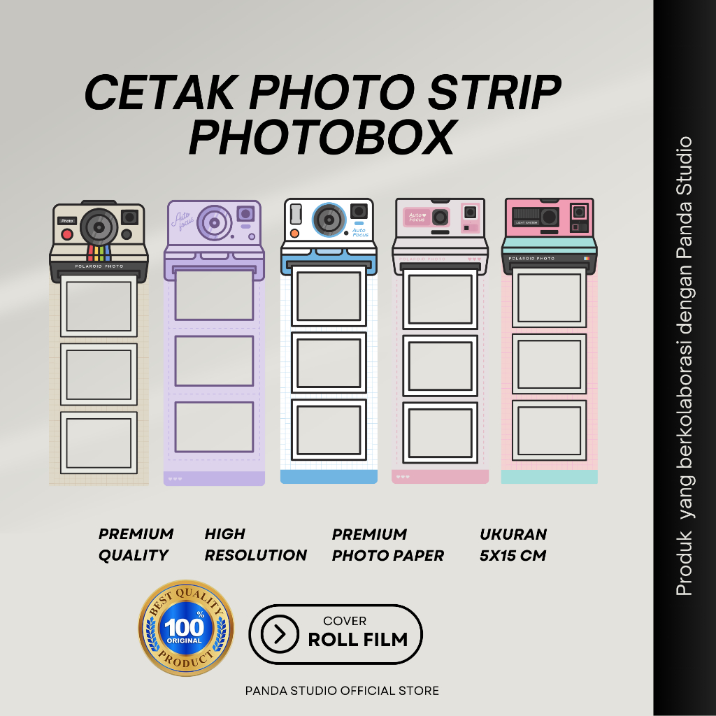 Cetak Photo Strip Photobox Photobooth (5x15cm) Free Template Frame Roll Film