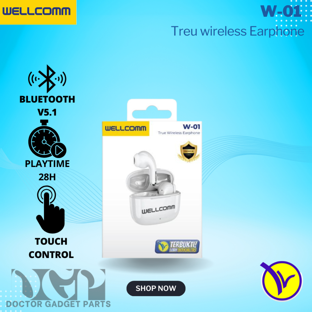 Wellcomm TWS Bluetooth 5.1 W-01—Touch Control-Earphone TWS Wellcomm W-01|Bluetooth 5.1 | Baterai Awe