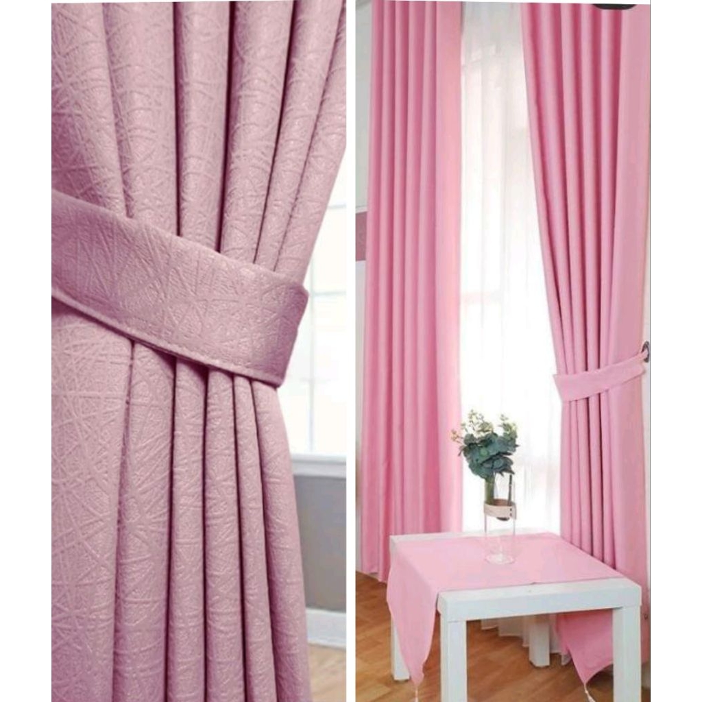 Gorden Jendela Pintu Kamar PINK Minimalis Blackout Panjang 150cm Gorden Murah aesthetic