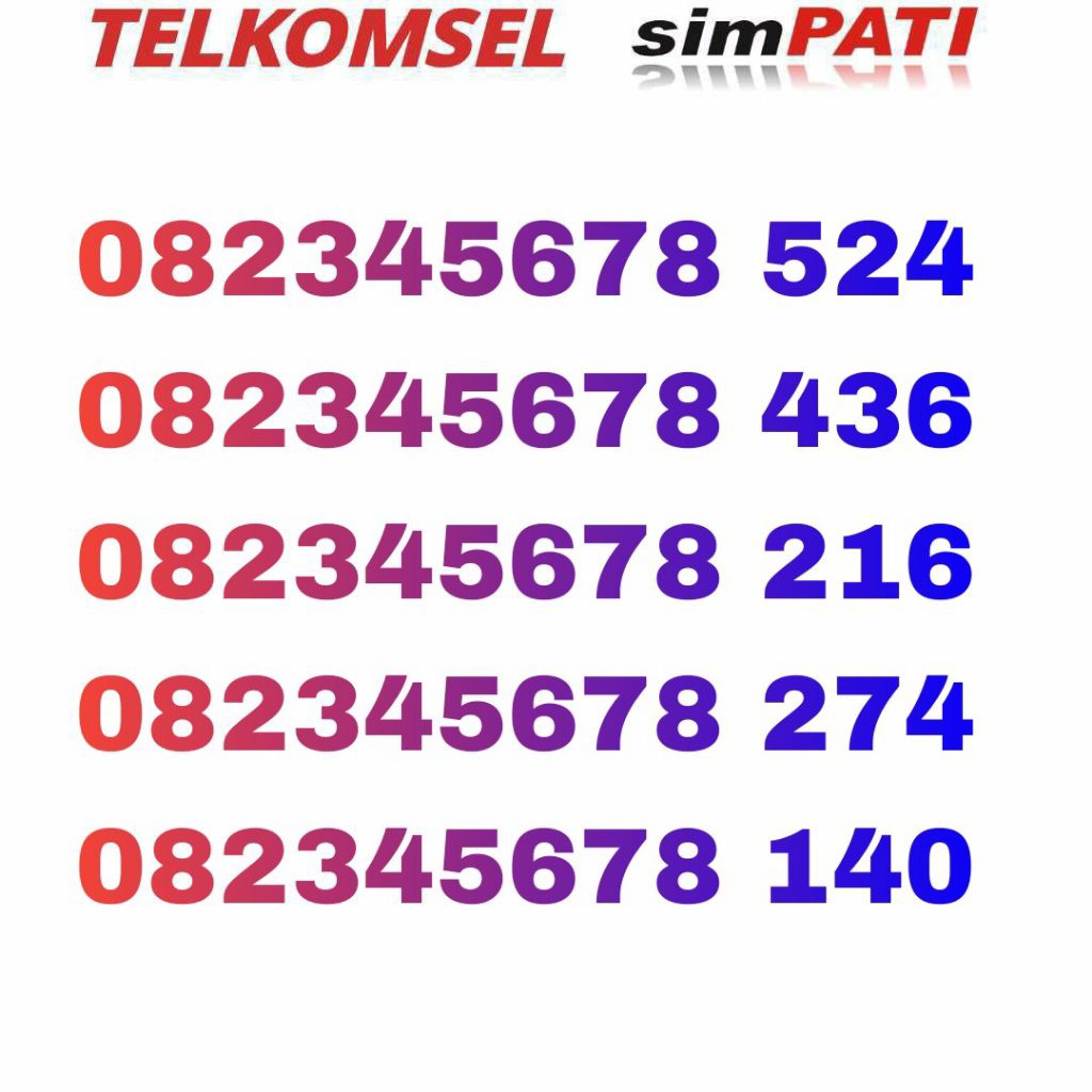 nomor cantik telkomsel urut 12345678