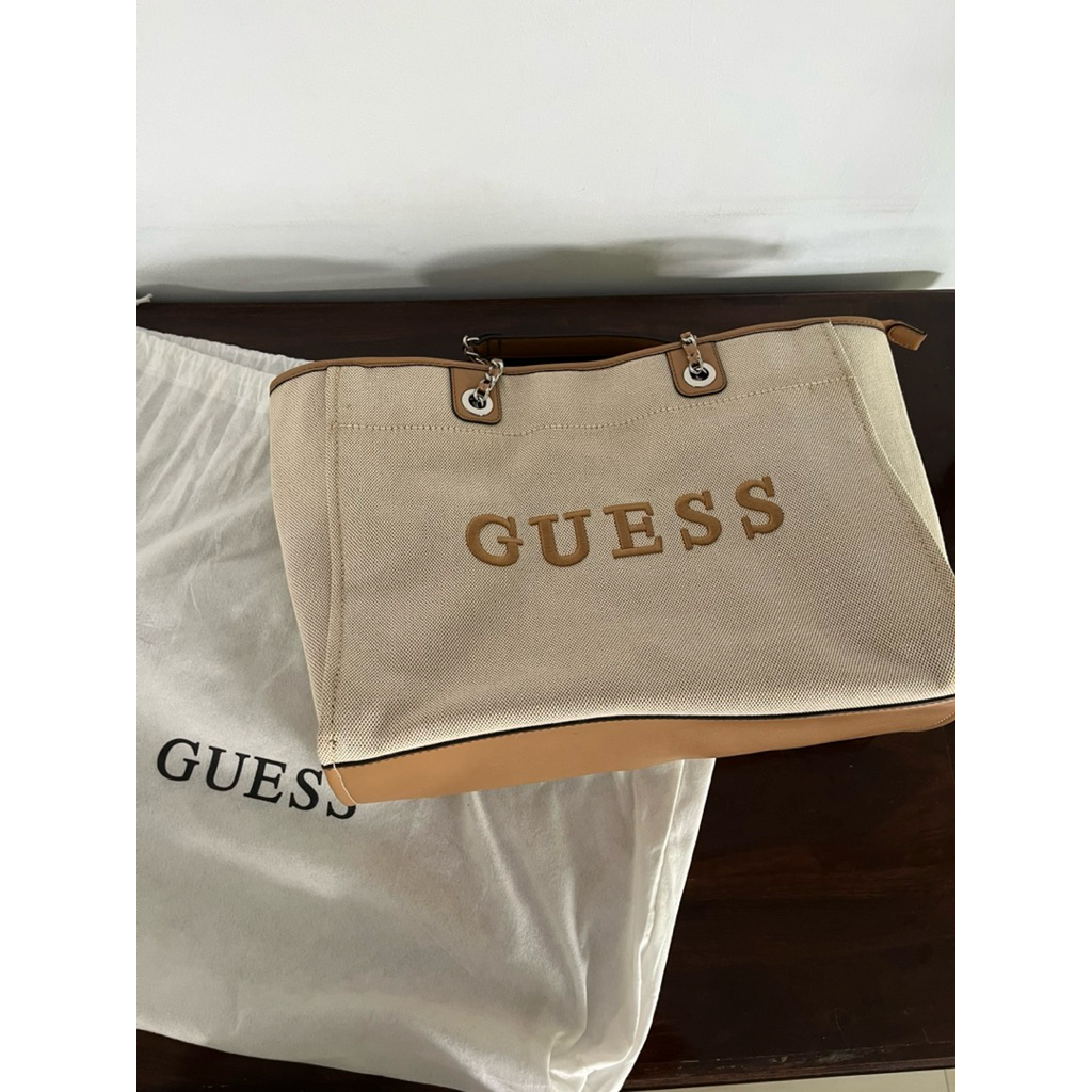 PRELOVED GUESS MAKENA CAMEL CANVASS ORI SHOULDER BAG HANDBAG