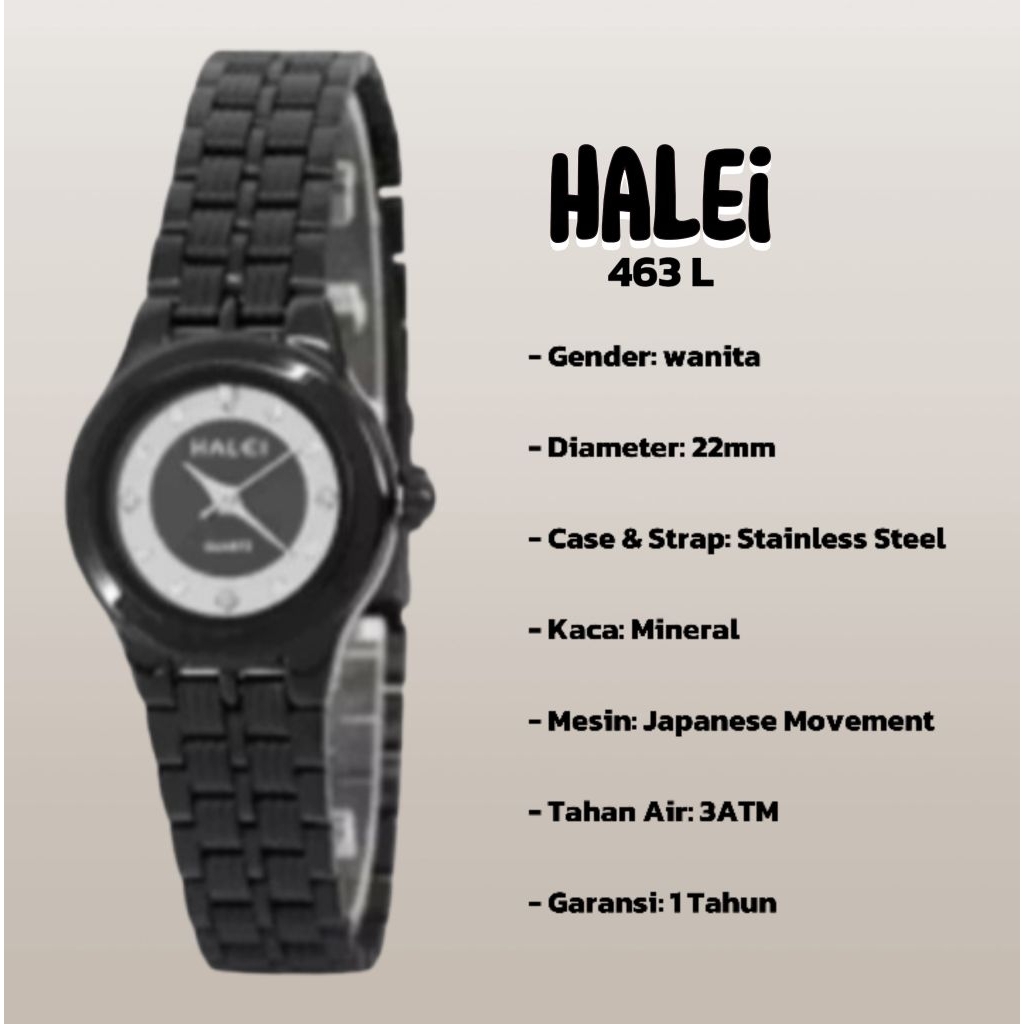 halei 463 L jam tangan wanita halei original fashion casual analog rantai stainless anti air