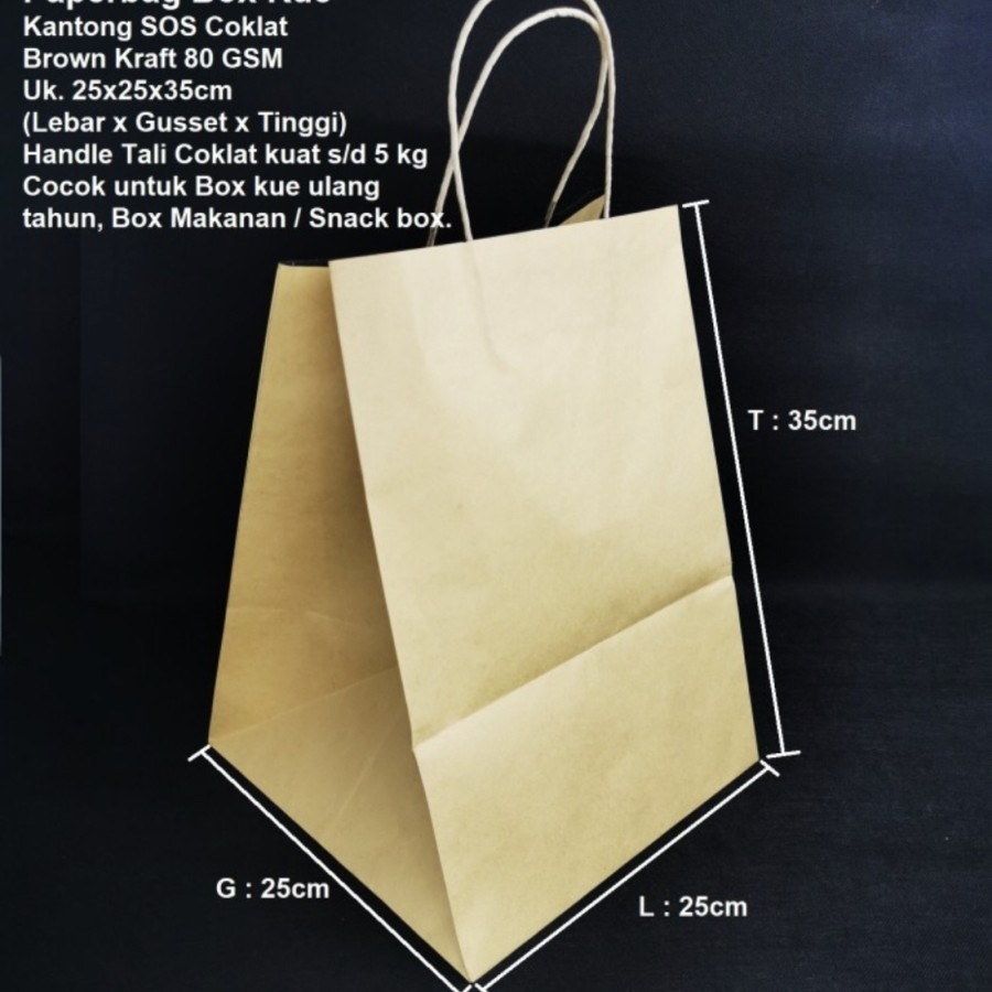 

PAPERBAG COKLAT TALI 25X25X35 TANPA BB 10 CM
