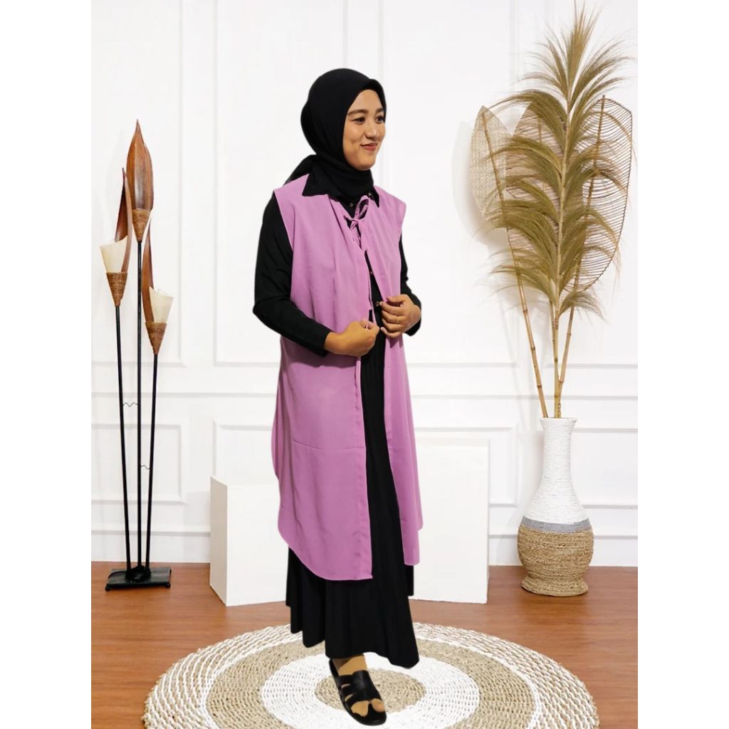 Baju Outer Wanita Cardigan Ceruty Jumbo Panjang Tanpa Lengan Blazer Kondangan Muslimah Kekinian