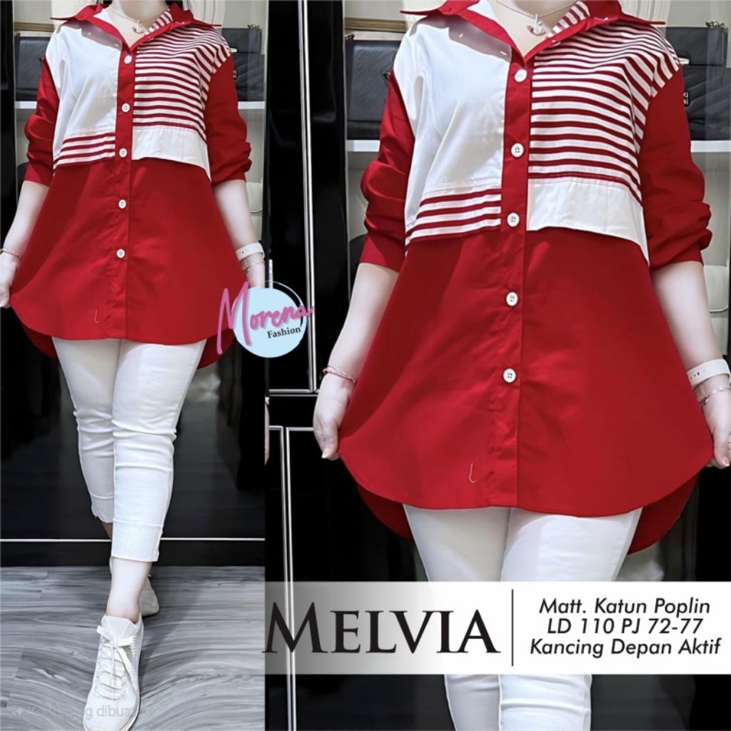 MELVIA BLOUSE KEMEJA WANITA MERAH PUTIH KEMERDEKAAN BAHAN KATUN PREMIUM