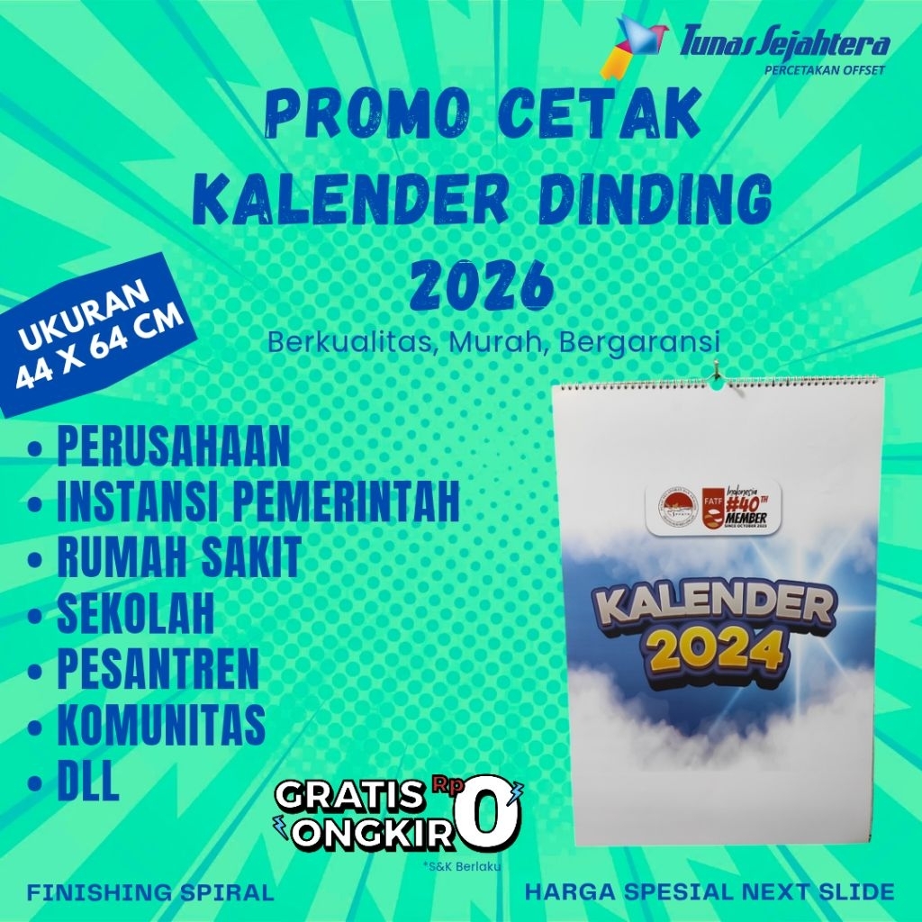 

Cetak Kalender 2026 Ukuran 44x64 Jumbo 13 Lembar Spiral