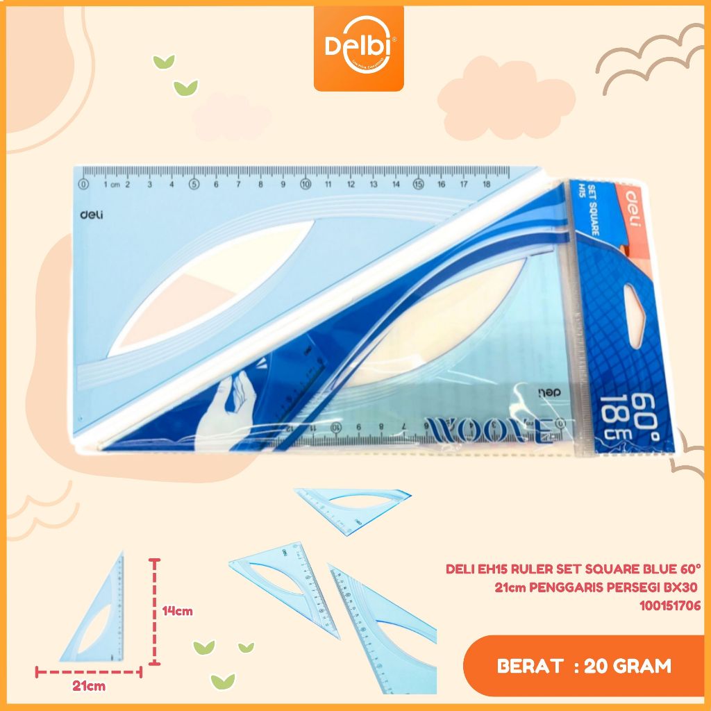 

DELI EH15 RULER SET SQUARE BLUE 60° 21cm PENGGARIS PERSEGI RULER SET SQUARE BLUE 60° 21cm
