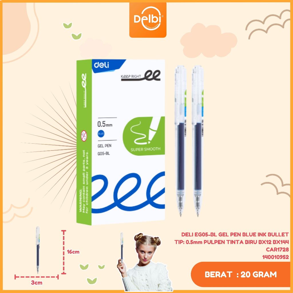 

1PCS DELI EG05-BL GEL PEN BLUE INK BULLET TIP: 0.5mm PULPEN TINTA BIRU GEL PEN BLUE INK BULLET TIP: 0.5mm
