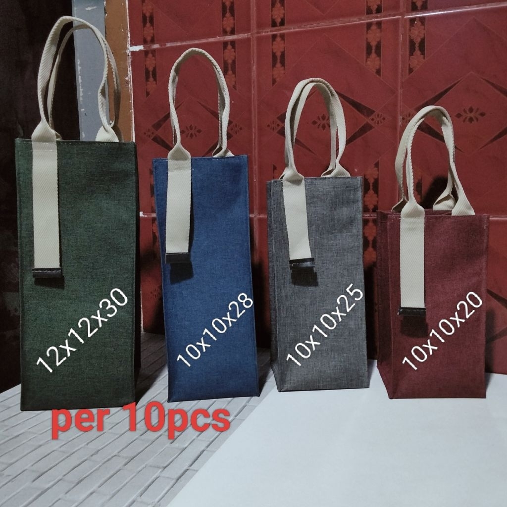 

tas souvenir, tas denim import, (per10pcs) tas botol souvenir, gift bag, tas Tumbler, tas bingkisan,tas hari raya
