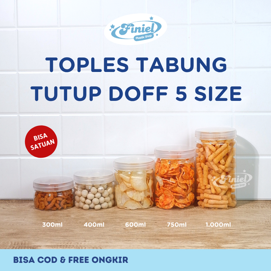 Toples Plastik Tutup Putih Doff | Toples Bulat | Toples Tabung | Candy Jar |  Silinder Jar | Uk. 300