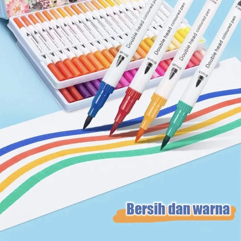 

Spidol Double Head Drawing Pen Fine Art Watercolor 36/60/80/100/120 Warna Sketsa Spidol Umum