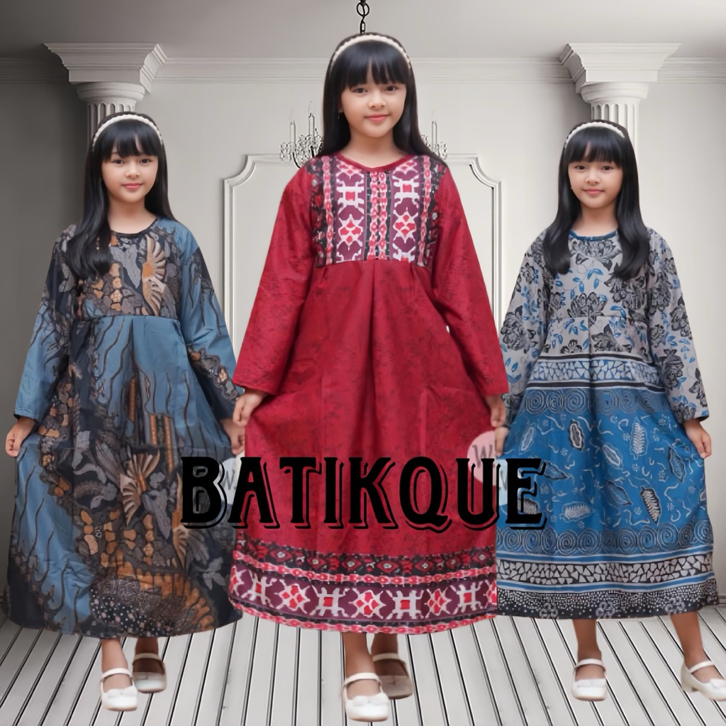 Baju Batik Anak Perempuan Usia 3-12 Tahun - Dress Anak - Gamis Batik Anak