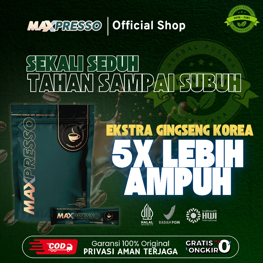 

MAXPRESSO Minuman serbuk kopi gingseng untuk energi dan kebugaran - Original Coffe Bubuk Latte