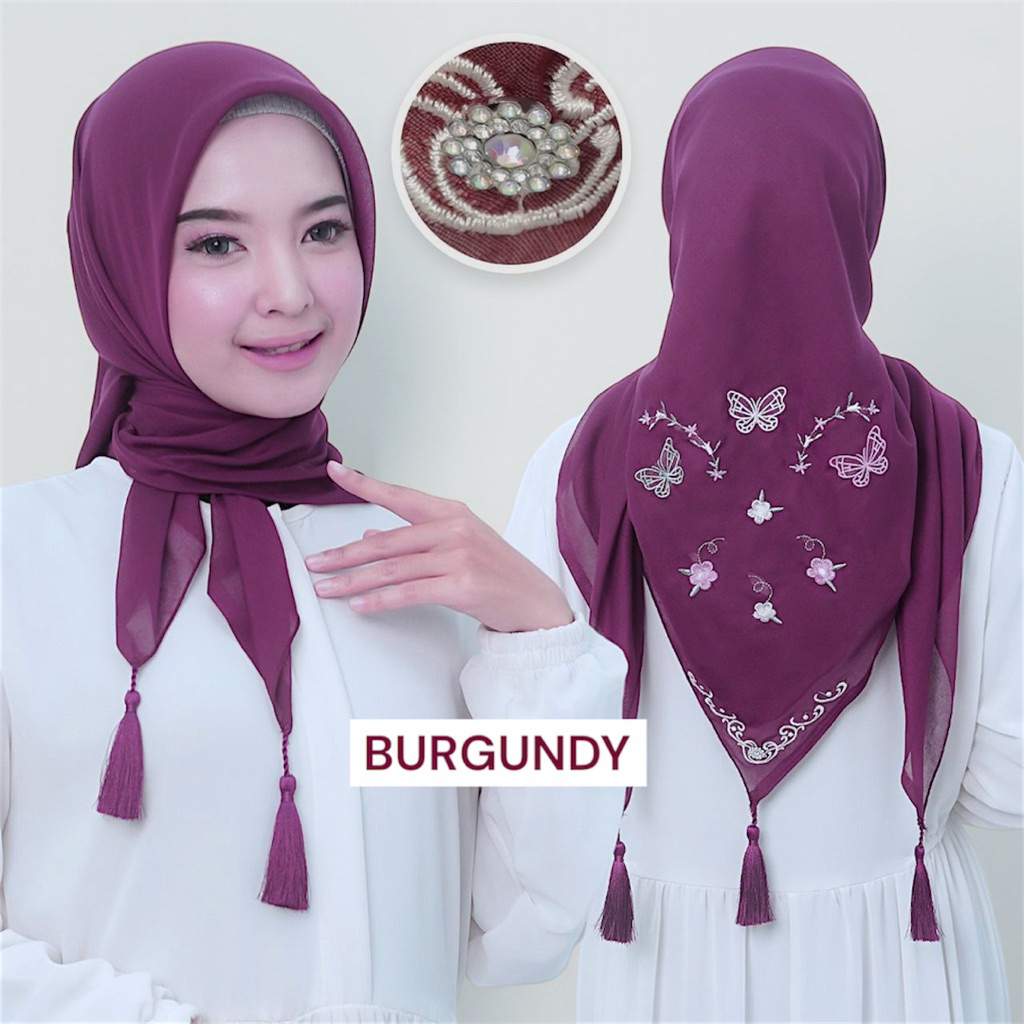 hijab segi empat sulam bordir butterfly mix payet tasel terbaru
