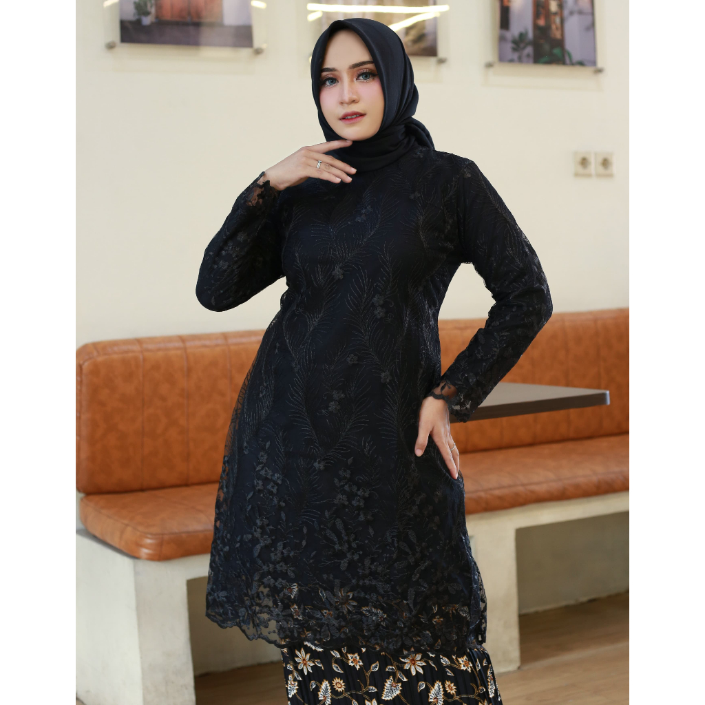 PROMO SALE ATASAN KEBAYA TUNIK TILLE KEBAYA MUSLIM PAKAIAN TREND TERBARU WARNA HITAM / Kebaya Modern