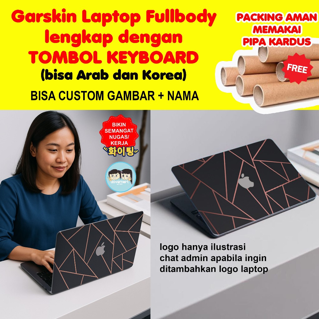 Garskin Laptop Stiker Anti Gores Full Body Geometric Custom 10 12 13 14 15 inch Universal Untuk Semu