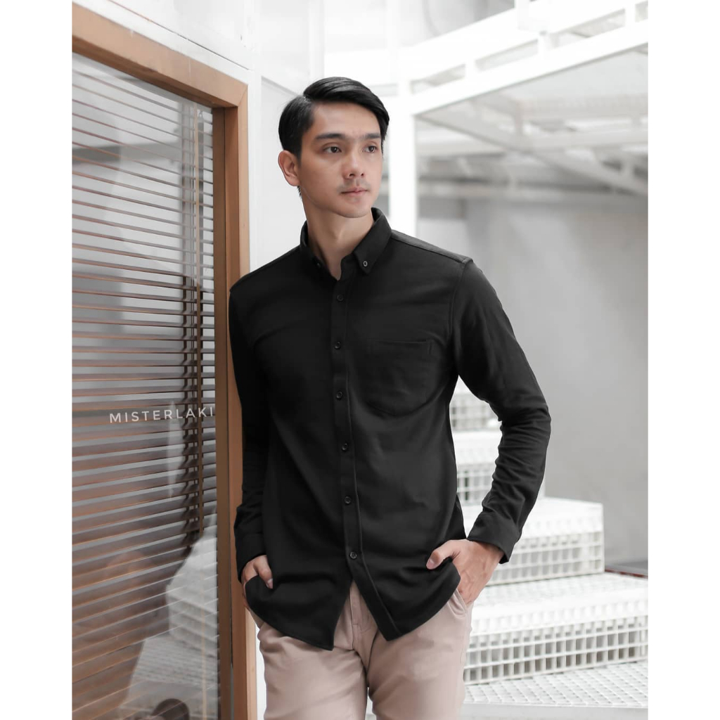 FLATZONE kameja kerah panjang pria HITAM / PICH / PUTIH / ARMY
