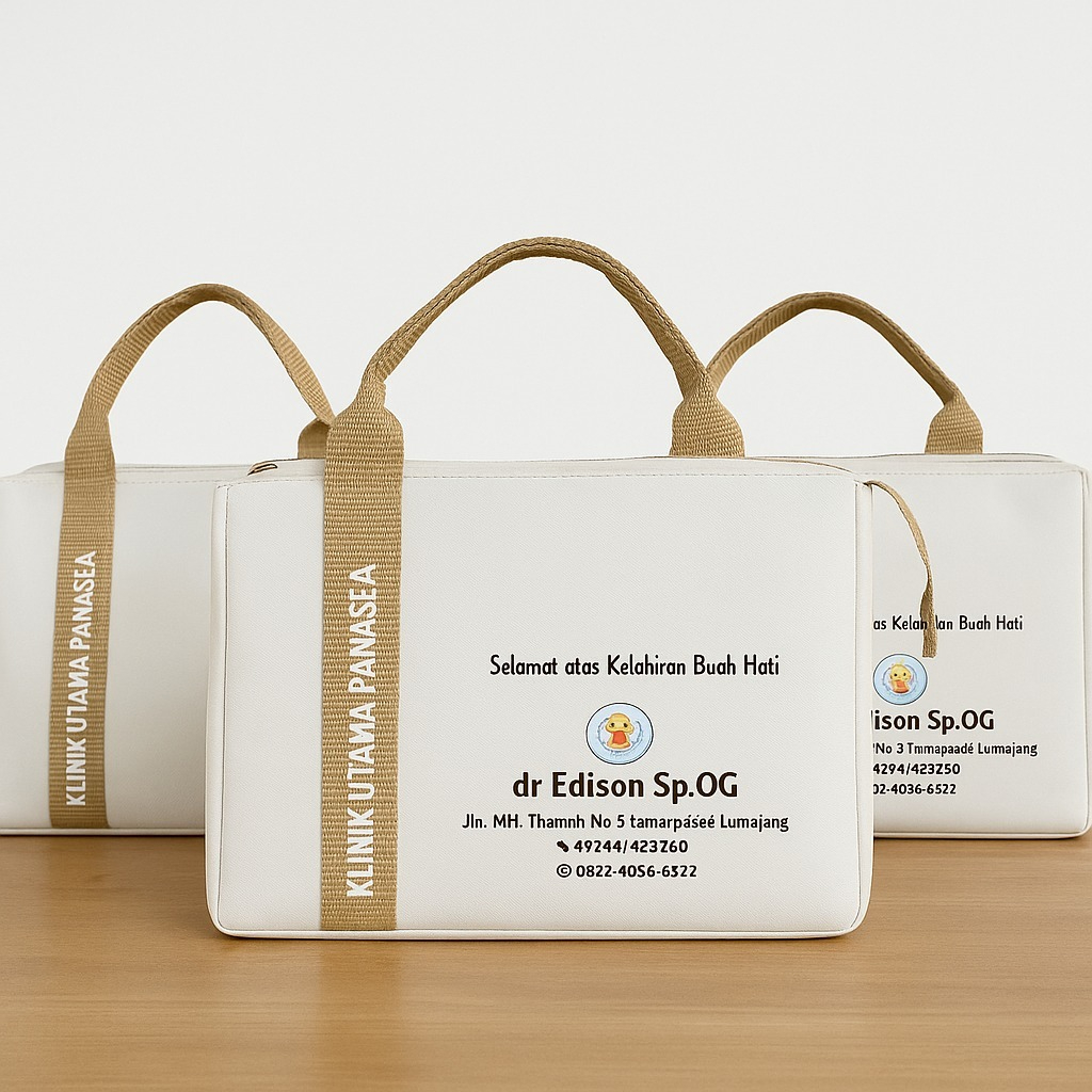 

PROMO TAS KOREA BIDAN CUSTOM MURAH/TAS PERSALINAN CUSTOM/SOUVENIR PERSALINAN/TAS KLINIK LAHIRAN/TAS BIDAN