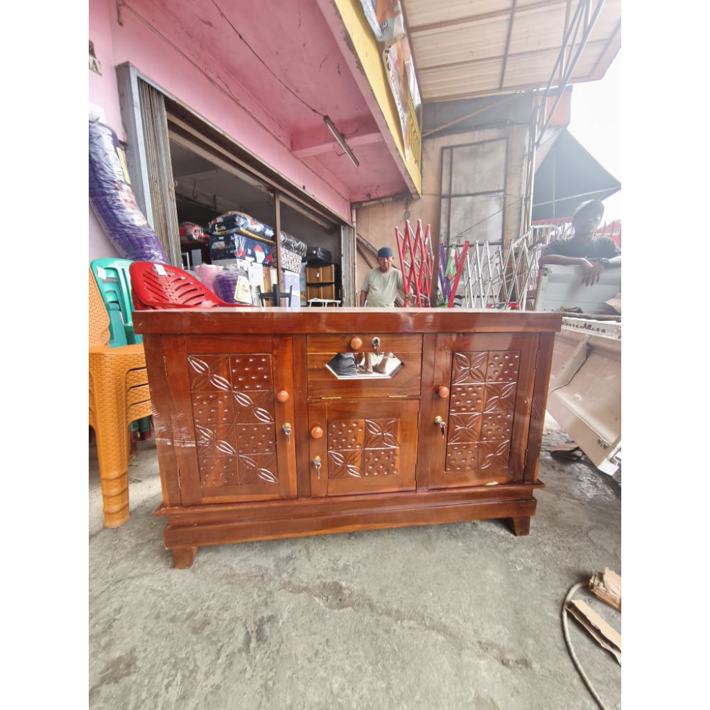 buffet tv minimalis kayu jati 120 cm