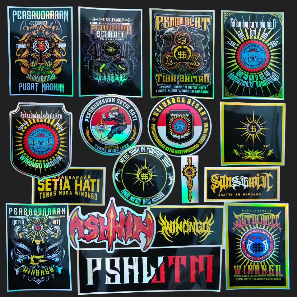 

Sticker Pack HOLOGRAM PSHW Cutting Pola Vinyl Laminasi Glossy Tahan Air - isi 17 pcs