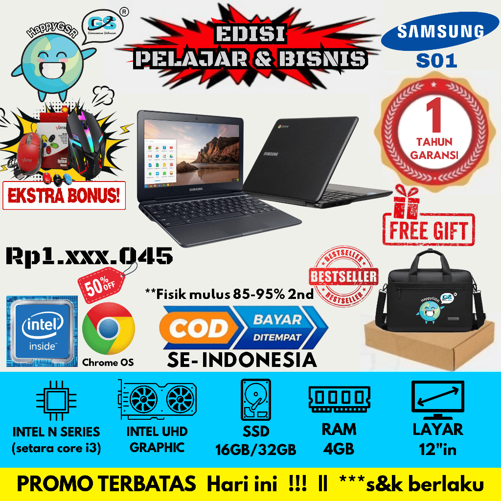Laptop Samsung Chromebook S01 | Chrome OS Ringan & Cepat | Siap Pakai Harga Terjangkau | Samsung Chr
