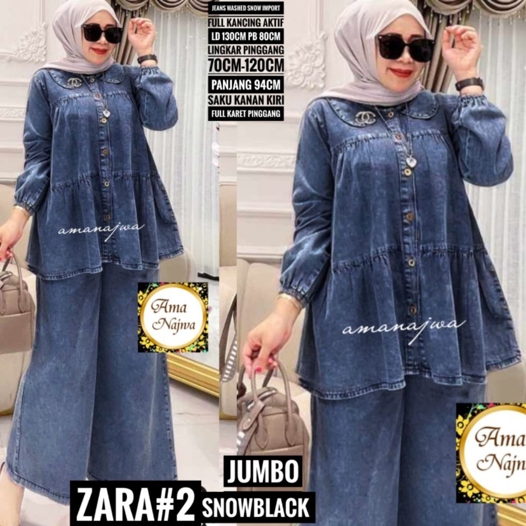 ( COD ) Zara Setelan Baju Jeans Peplum • Setelan Baju Wanita • Setelan Baju Jeans • Celana Kulot • B