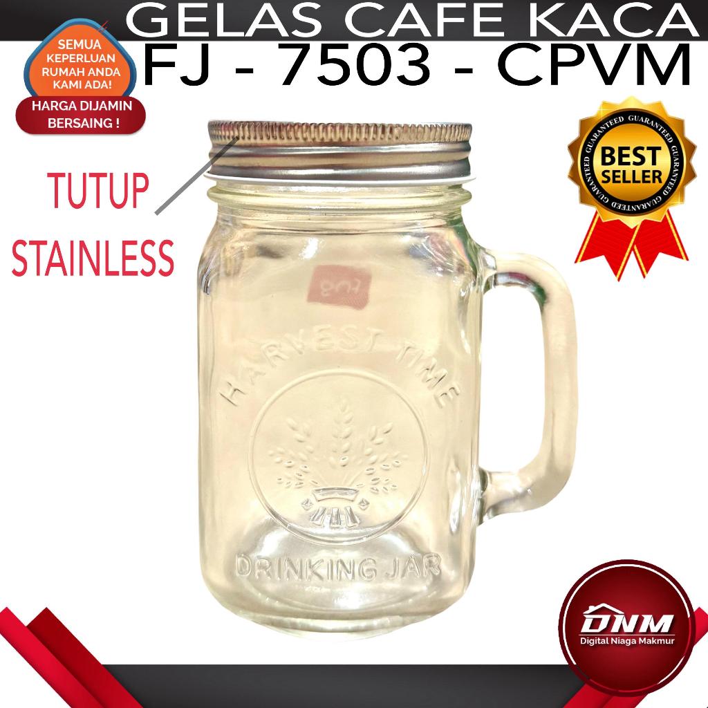 Gelas Cafe Kaca dengan tutup stainless FJ 7053 CPVM