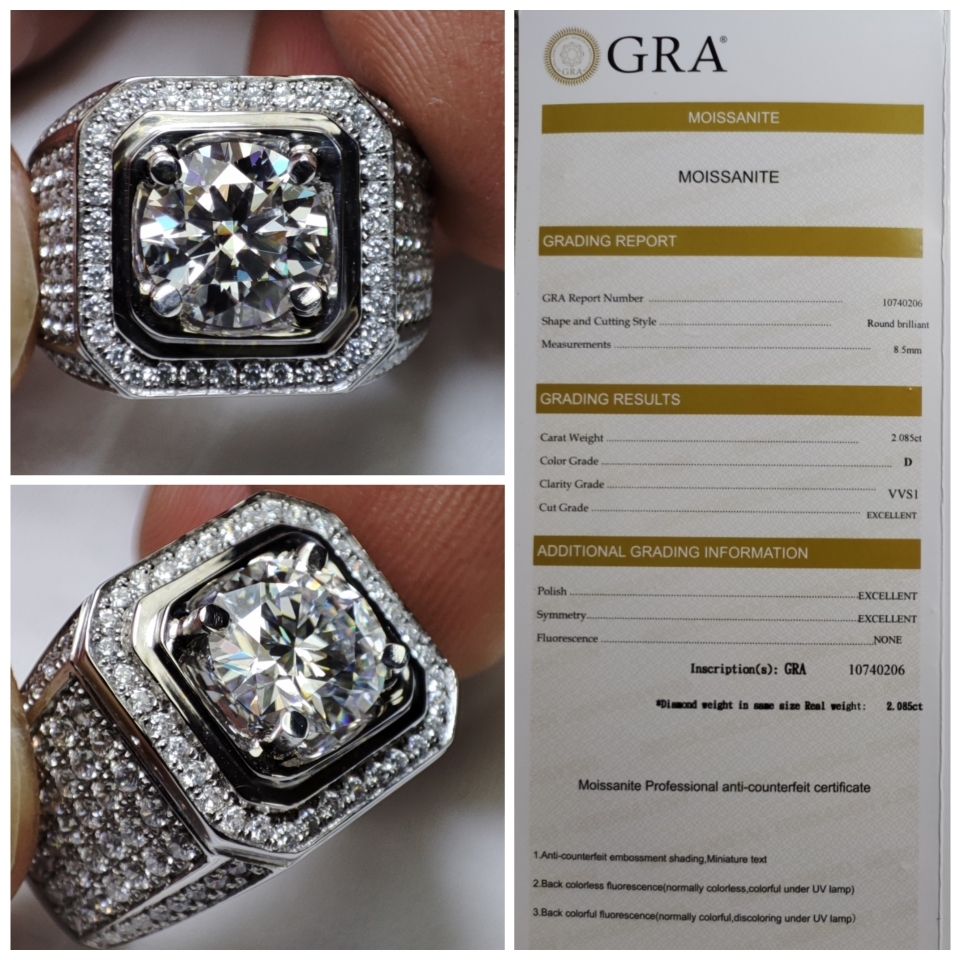 Cincin Pria GRA Moissanite Perak Custom Mewah
