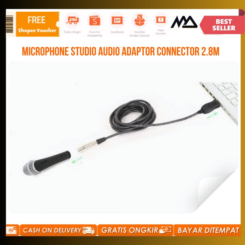 Konektor Adaptor Audio Studio Mikrofon USB ke XLR 2,8M konektor adaptor audio voucher shoppee pay