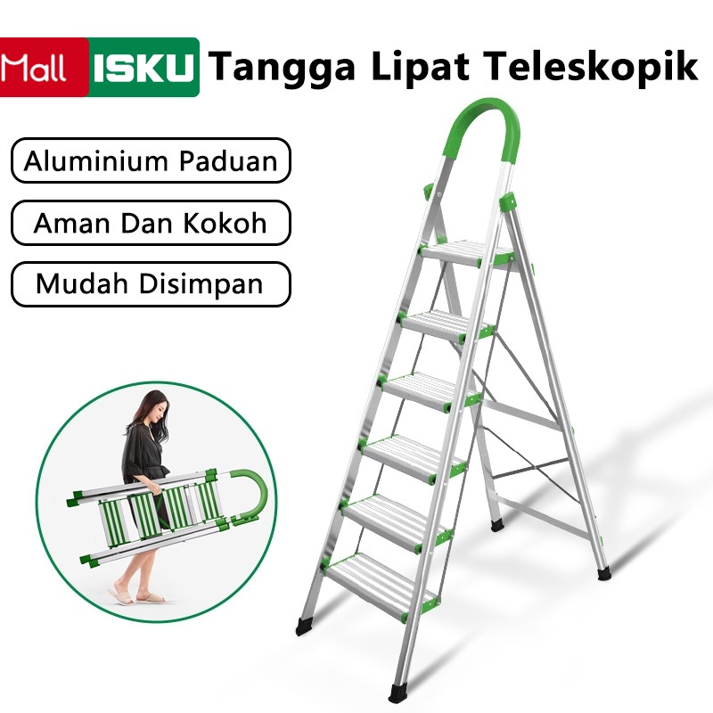 【6 Step】ISKU Tangga Lipat Multifungsi 6 Step Tangga Lipat Aluminium Premium Ladder