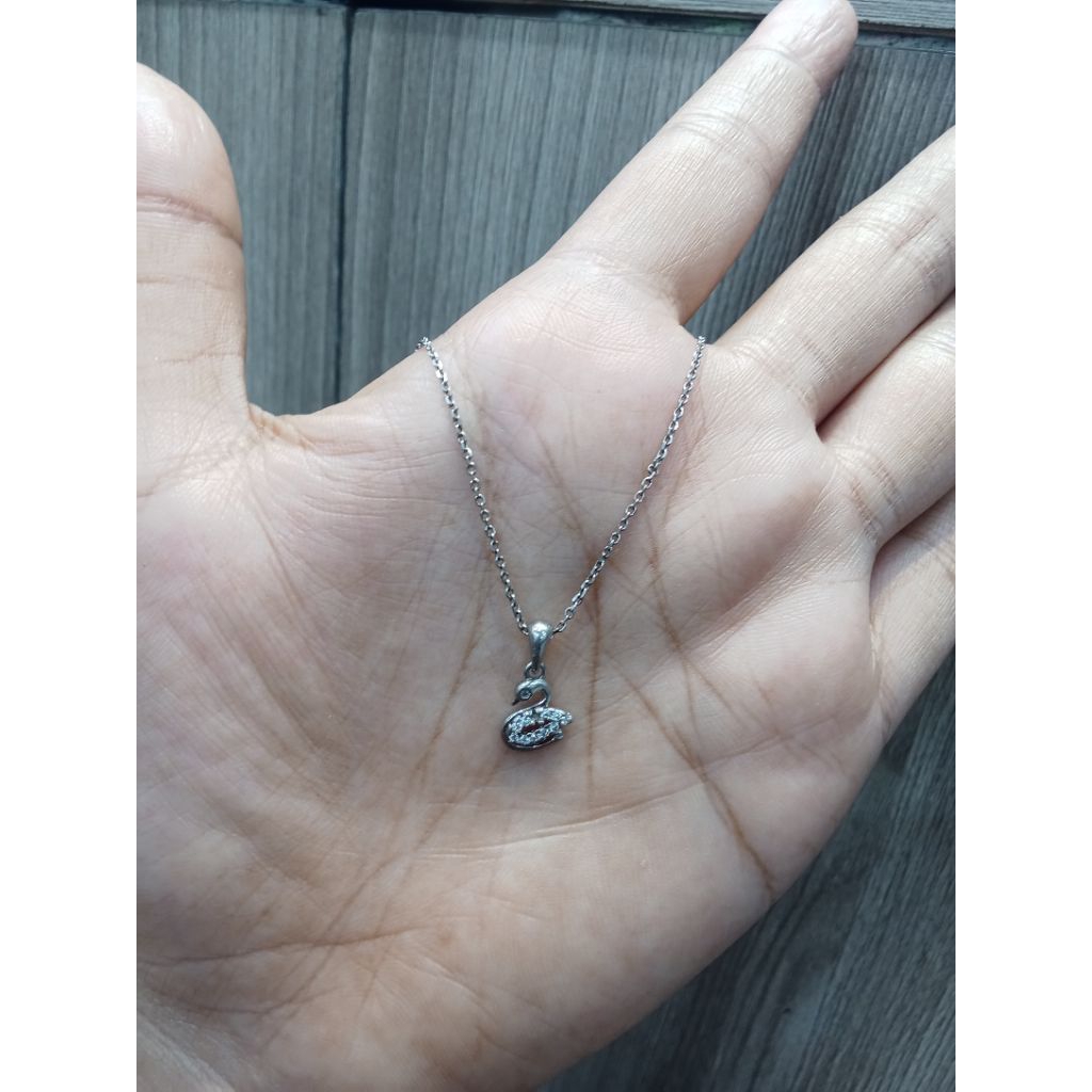 Kalung Nori Kaca & Liontin Angsa Permata Perak 925 Asli