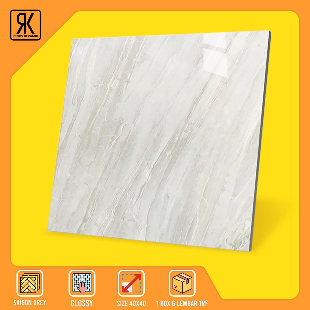 KERAMIK LANTAI GLOSSY SAIGON GREY 40x40