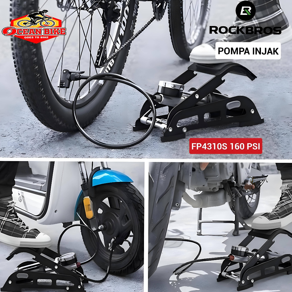 ROCKBROS FP4310S Pompa Ban Manual 160 PSI untuk Sepeda, Motor, Mobil, dan Bola