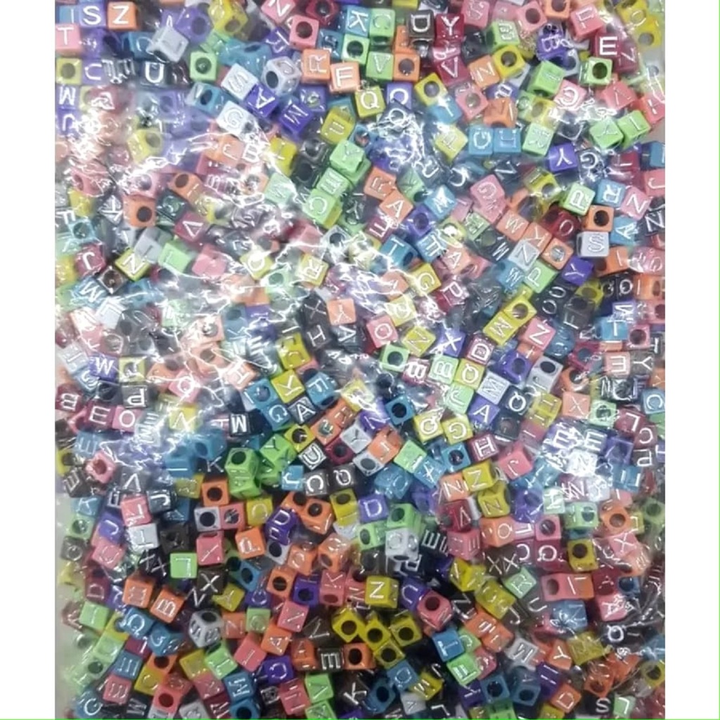 MOTE MANIK PAYET KOTAK WARNA WARNI ABJAD SILVER 1 PON