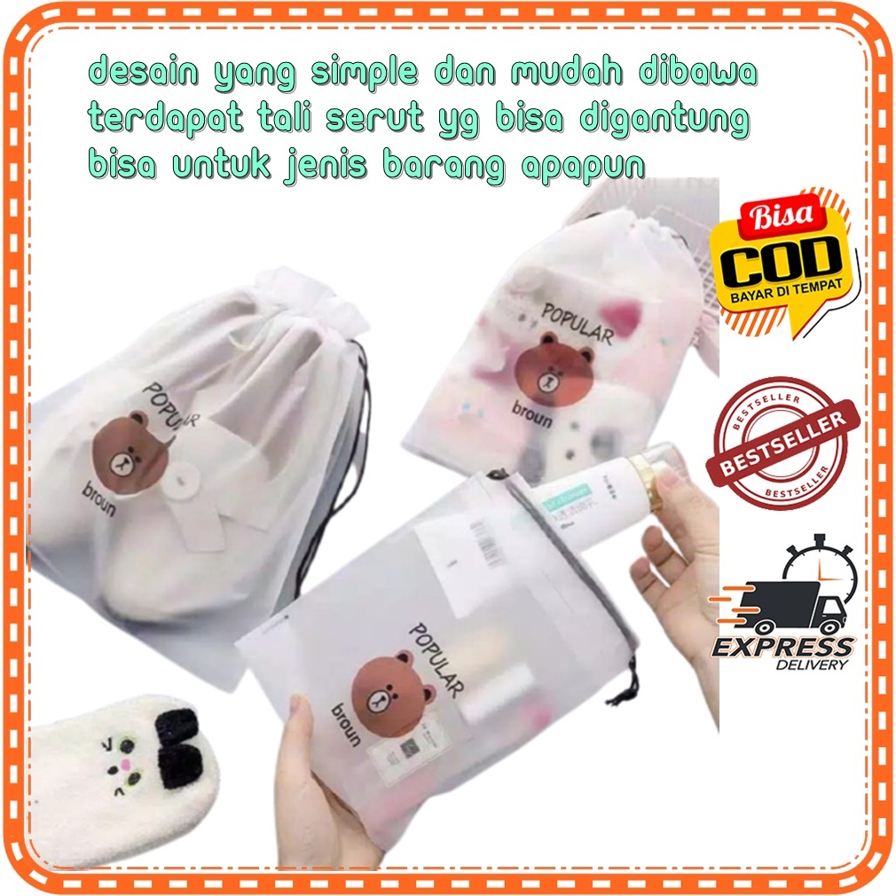 2PCS-Tas Serut Kosmetik SEDANG / KECIL Pouch Serut Transparan Travel Pouch