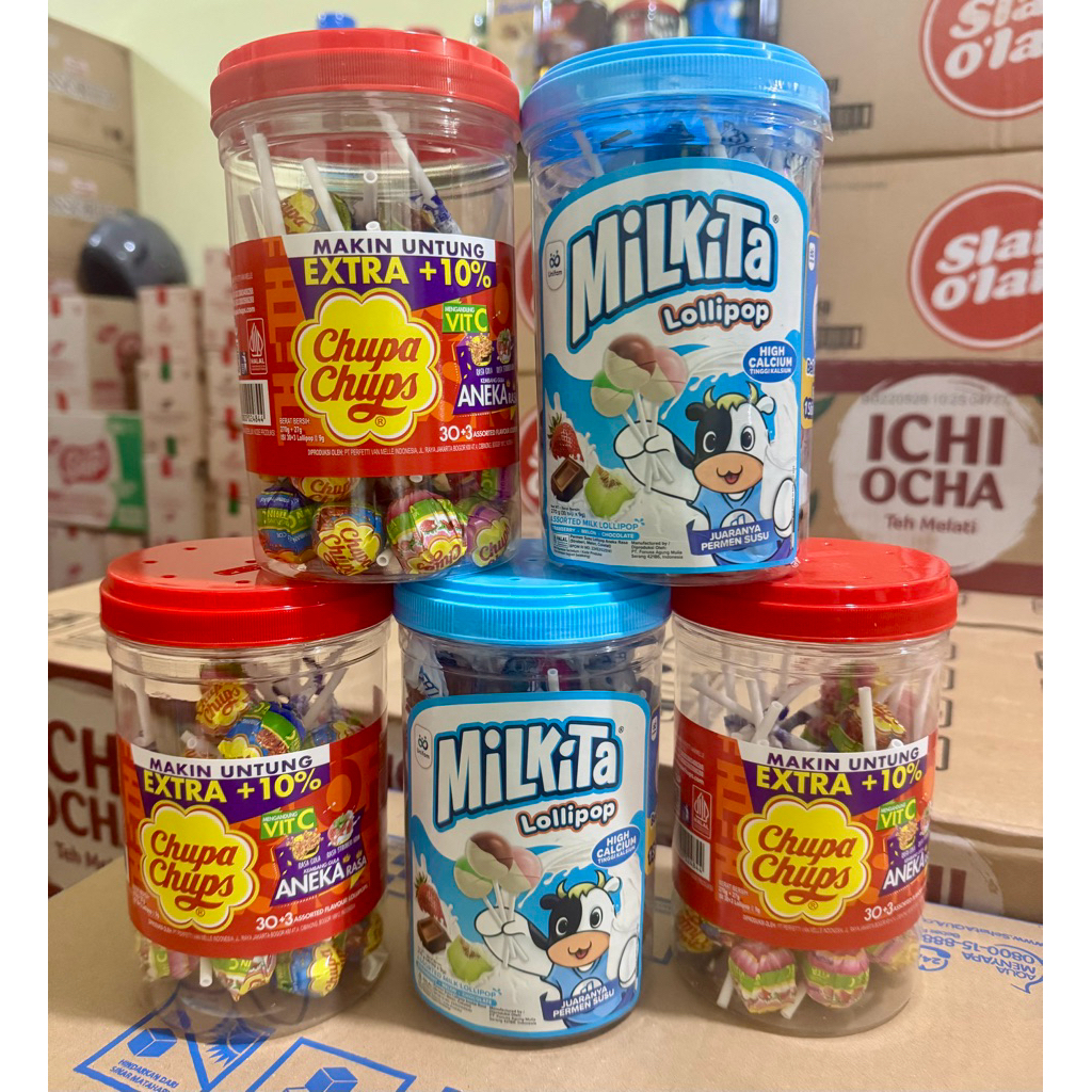 

Chupa chups Milkita permen Lollipop toples 270gr ecer per toples