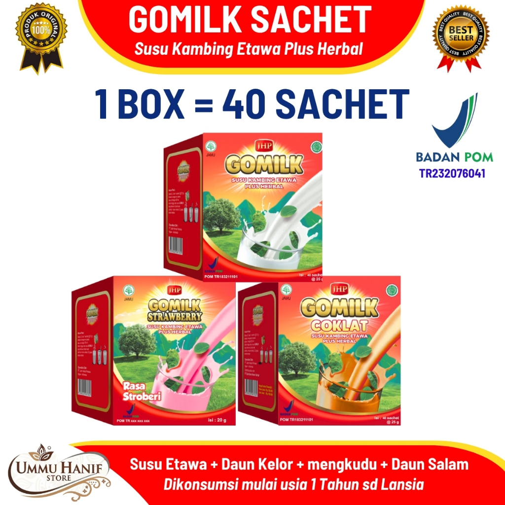 

GOMILK SACHET / 1 BOX netto 1KG isi 40 Sachet / SUSU KAMBING ETAWA PLUS HERBAL
