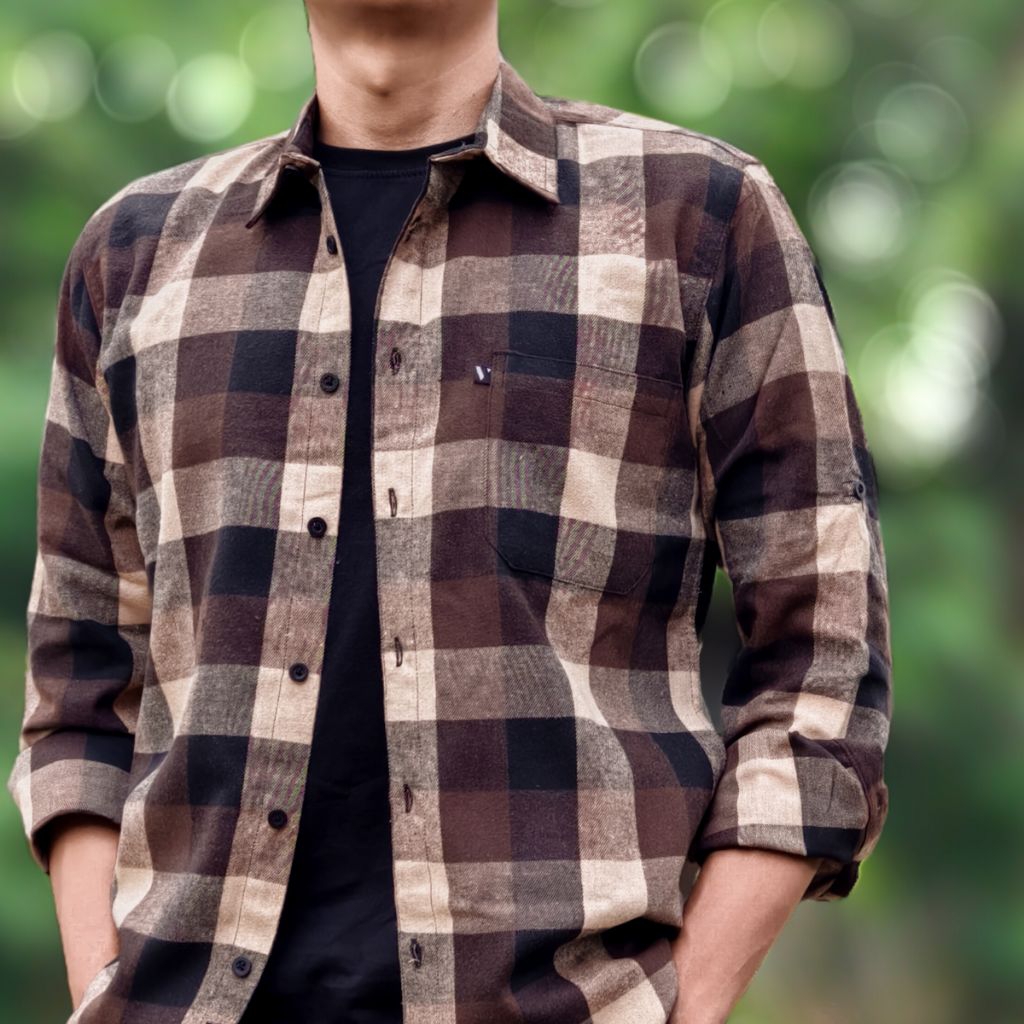 Kemeja Flanel Kotak Kotak Pria Lengan Panjang Vintage TRV183 - Vuxor Outdoor Adventure Series