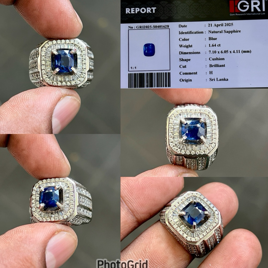 Cincin Natural Blue Sapphire Ceylon Srilanka Batu Blue Safir Cylon srilangka Ring Perak Microsetting
