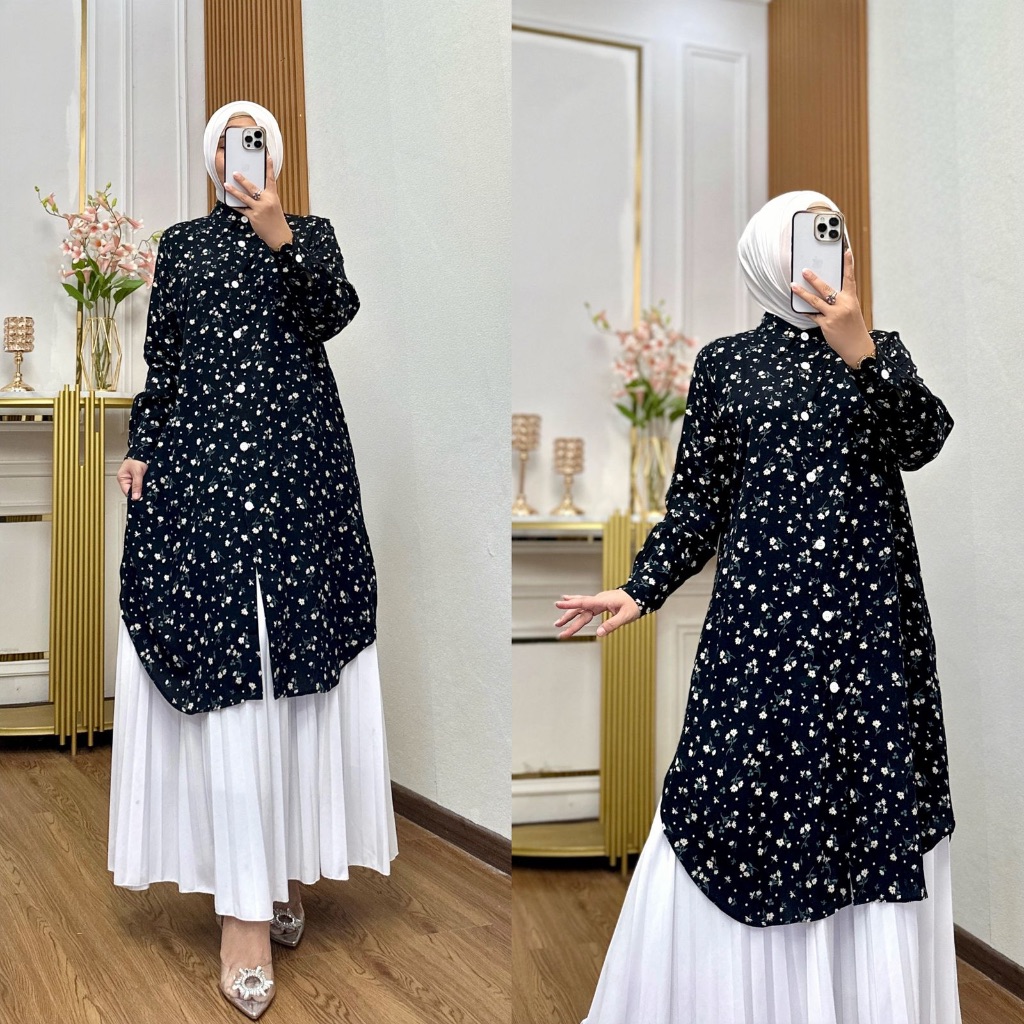 Nura Collection Official - Tunik Bunga - Tunik Wanita Model Terbaru Bahan Katun Rayon - Tunik Busui 