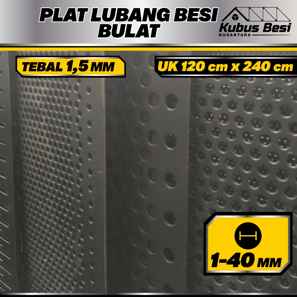 120x240 cm - Plat Lubang Bulat 2-20 mm - Tebal 1,5 mm. Ram Gril/Plat Lubang Besi Perforasi