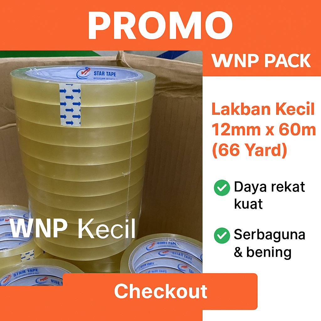 

LAKBAN OPP (12 PCS) BENING 12 MM STAR TAPE / Selotip Isolasi 1/2 Inch – 66 Yard Ful