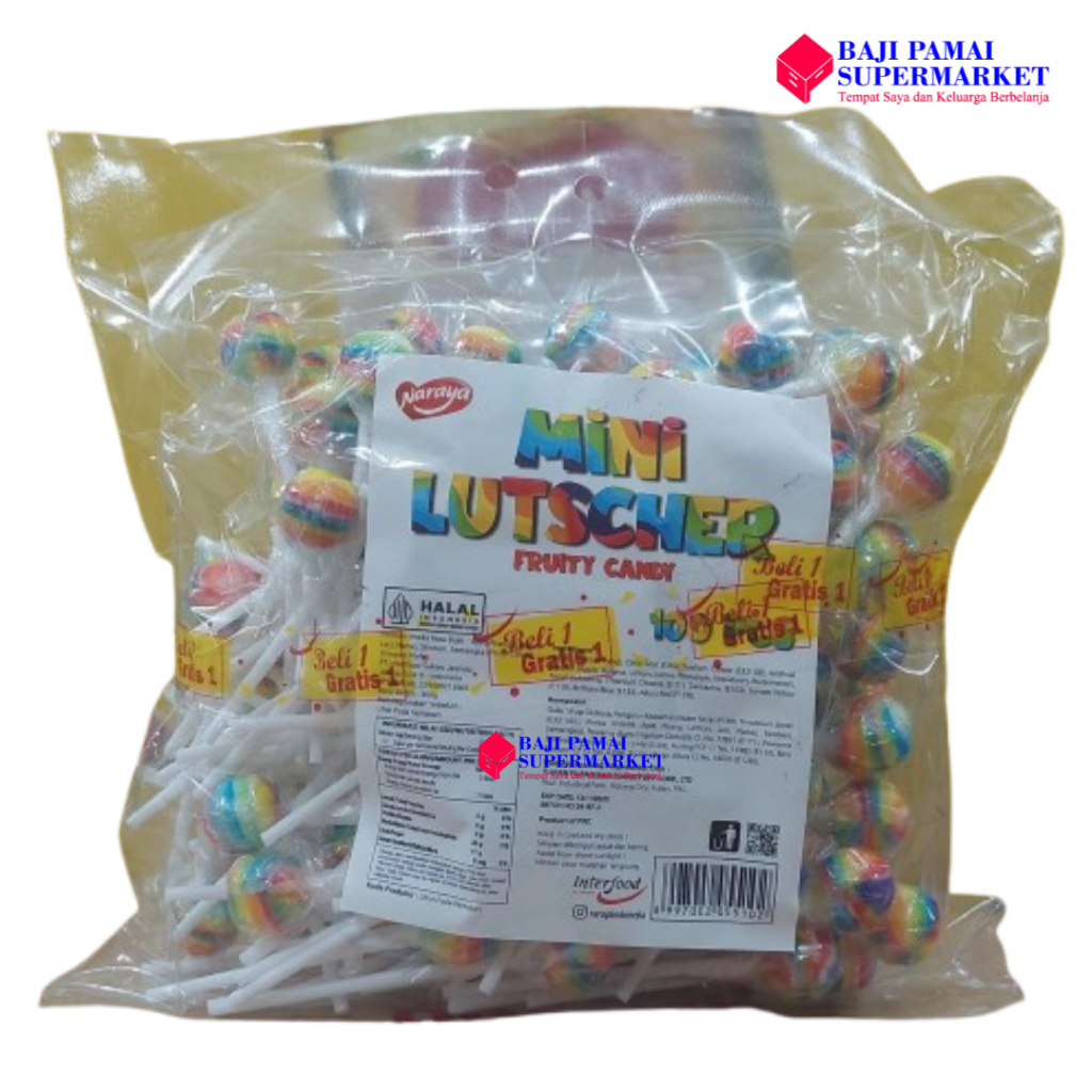 

BELI 1 GRATIS 1 Naraya Lutscher Fruity Candy 100 pcs 300gr / Permen Lolipop Rainbow Fruit